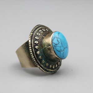 Vintage Afghan Ring - Kuchi Ethnic Tribal hand made ring - hand crafted Ring Turquois Ring Size 9.75 US R6127781