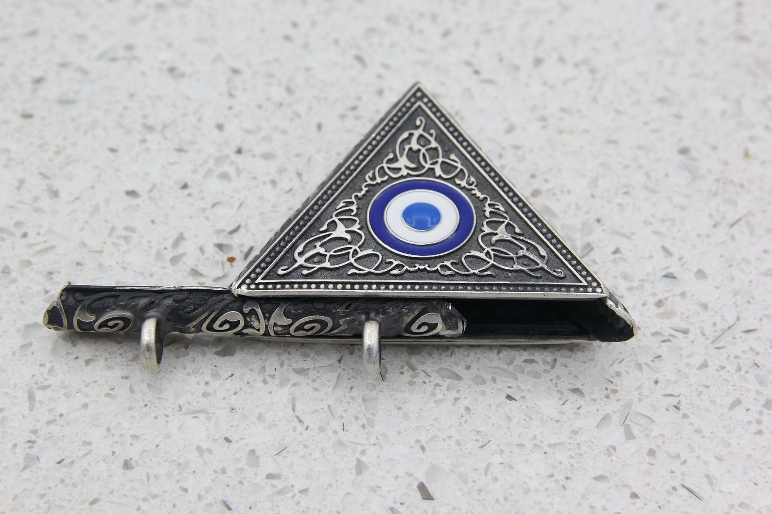 925 Sterling Silver Triangle Taweez Amulet Locket, Evil Eye Design ...