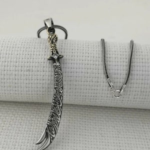 Zulfikar Sword 925 Sterling Silver Pendant Necklace, White Color Zircon Men Necklace, Hz. Ali Sword, Gifts for him, Fathers Day Gift N57858