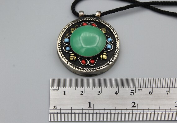Vintage Green Jade Pendant Necklace Afghan Ethnic… - image 6