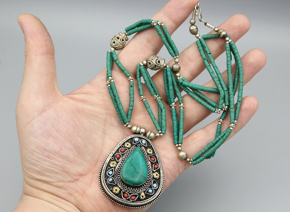 Vintage Afghan Turkmen Silver Beaded Necklace Eth… - image 6
