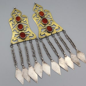 2 pcs vintage Turkmen Silver Pendants Ethnic Tribal Pendant Dangle Pendant Turkmenistan Traditional Pendant Gold Gilded Jewelry P503711
