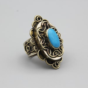Afghan Kuchi Turquoise Ring: Handcrafted Ethnic Tribal Jewelry, Size 8.25
