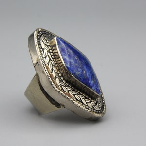 Vintage Kuchi Lapis Lazuli Ring: Afghan Tribal Jewelry, Size 10