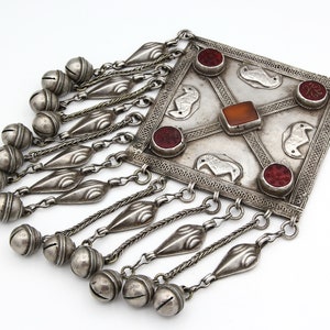 vintage Turkmen Silver Pendant Ethnic Tribal Pendant Turkmenistan Traditional Jewelry Red Agate Stone inlaid Pendant Ersari Tribe P57610