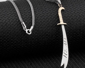 Handgefertigter Zulfiqar Schwert Anhänger, 925 Sterling Silber Halskette, Geschenk für Ihn
