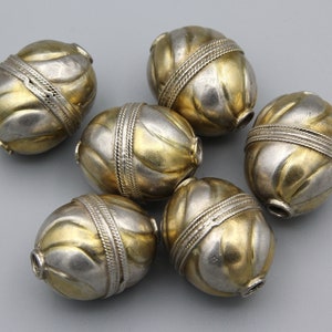 6 pcs Turkoman Style Silver Beads Ethnic Tribal Oval beads jewelry making jewelry supplies Hand Made Partial Gold Wash 25x20mm Beads B590941