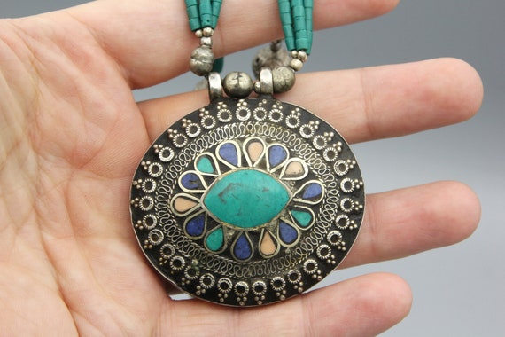 Vintage Afghan Turkmen Silver Beaded Necklace Eth… - image 3