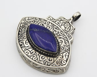 Vintage Afghan Lapis Lazuli Gemstone Pendant - Hand Carved Tribal Jewelry for necklace - hand made ethnic tribal lapis stone pendant
