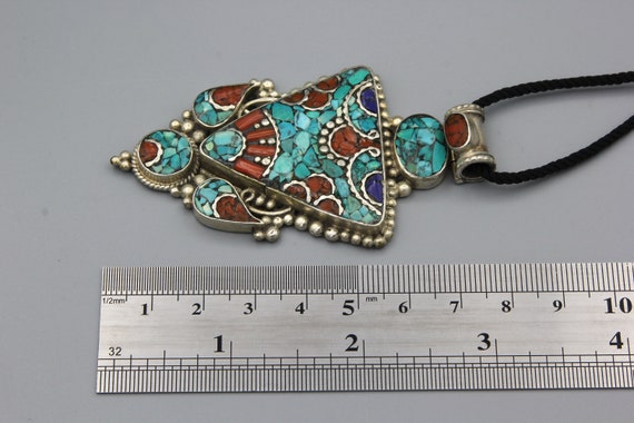 Vintage Pendant Necklace Coral Turquoise Tibetan … - image 6