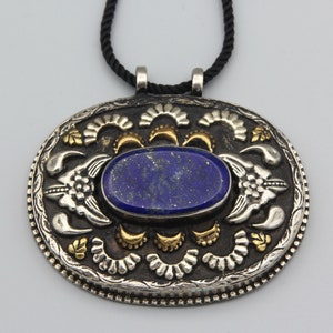Vintage Lapis Pendant Necklace Afghan Ethnic Tribal Handmade Unique Pendant Necklace pendant with black cord necklace gifts for her P572549