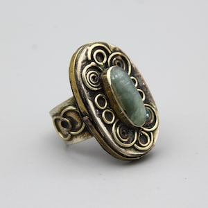 Afghan Kuchi Jade Ring: Ethnic Tribal Boho Jewelry, Size 7.75