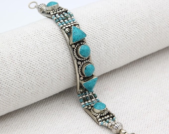Handmade Tibetan Turquoise Bracelet Ethnic Tribal hand made bracelet gift for her