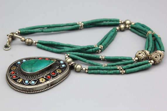 Vintage Afghan Turkmen Silver Beaded Necklace Eth… - image 3