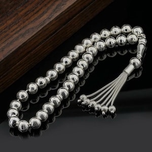 Large 925 Sterling Silver 33 Beads Islamic Prayer Beads, Tasbih, Tesbih, Tasbeeh, Misbaha, Rosary, Fingerprint Patterned workmanship B57908