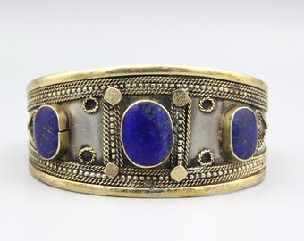Vintage Afghan Lapis Lazuli Cuff Bracelet – Handmade Kuchi Tribal Jewelry