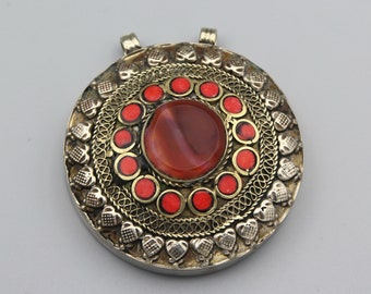 Colgante vintage de ágata afgana: collar tribal étnico hecho a mano