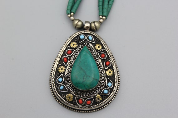 Vintage Afghan Turkmen Silver Beaded Necklace Eth… - image 2