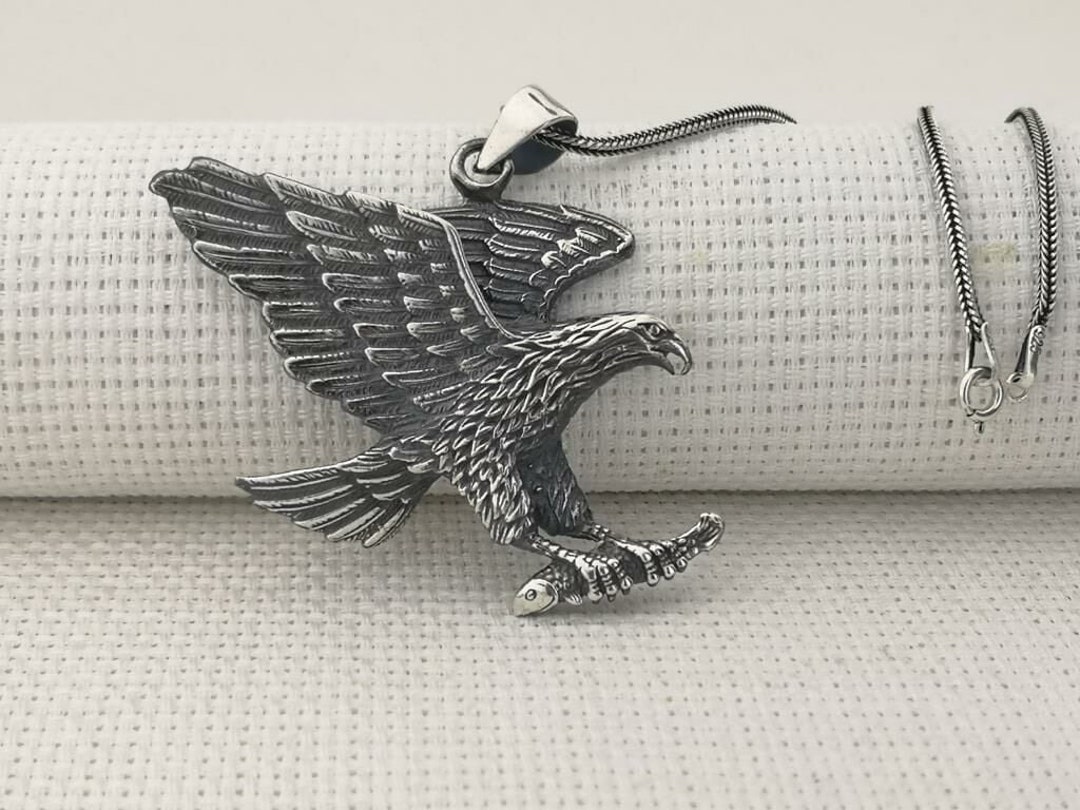 925 Sterling Silver Eagle Pendant Necklace, Big Eagle Design Pendant