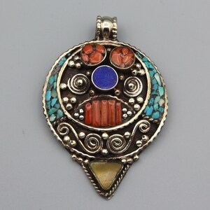 Tibetan vintage Pendant Ethnic Tribal Handmade Unique Pendant turquoise coral stone gifts for her Birthday Gift Carved Workmanship P572593