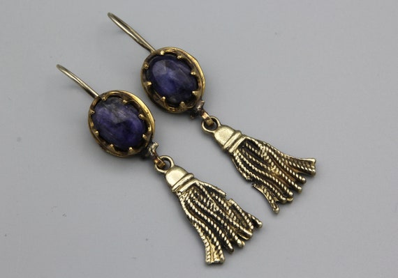 Vintage Turkish Earrings Navy Blue Color Quartz H… - image 3