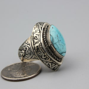 Vintage Afghan Kuchi Ring Ethnic Tribal hand crafted Ring Turquoise inlaid ring Size 10.5 US # R191