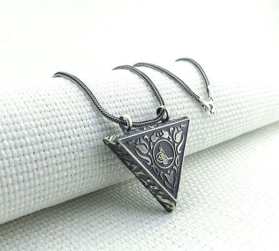 Rose Pattern 925 Sterling Silver Triangle Taweez … - image 1