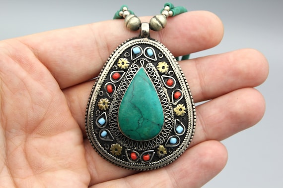 Vintage Afghan Turkmen Silver Beaded Necklace Eth… - image 4