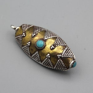 Double Sided vintage Silver Pendant Afghan Kazakh Style Ethnic Tribal Jewelry Turquoise Partial Gold Wash Pendant gifts for her P572515