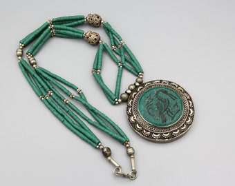 Collier Ancien En Lapis Lazuli Afghan Et Argent Massif - Bijou Vintage - Occasion