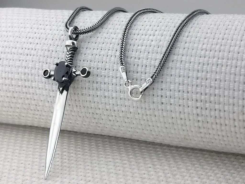 Sword Necklace 925 Sterling Silver Sword Pendant Unisex Necklace