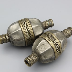 Vintage 2 pcs Turkoman Large Beads Ethnic Tribal beads jewelry making beads jewelry supplies Beads Old Drum Beads Size 70x34mm # B02