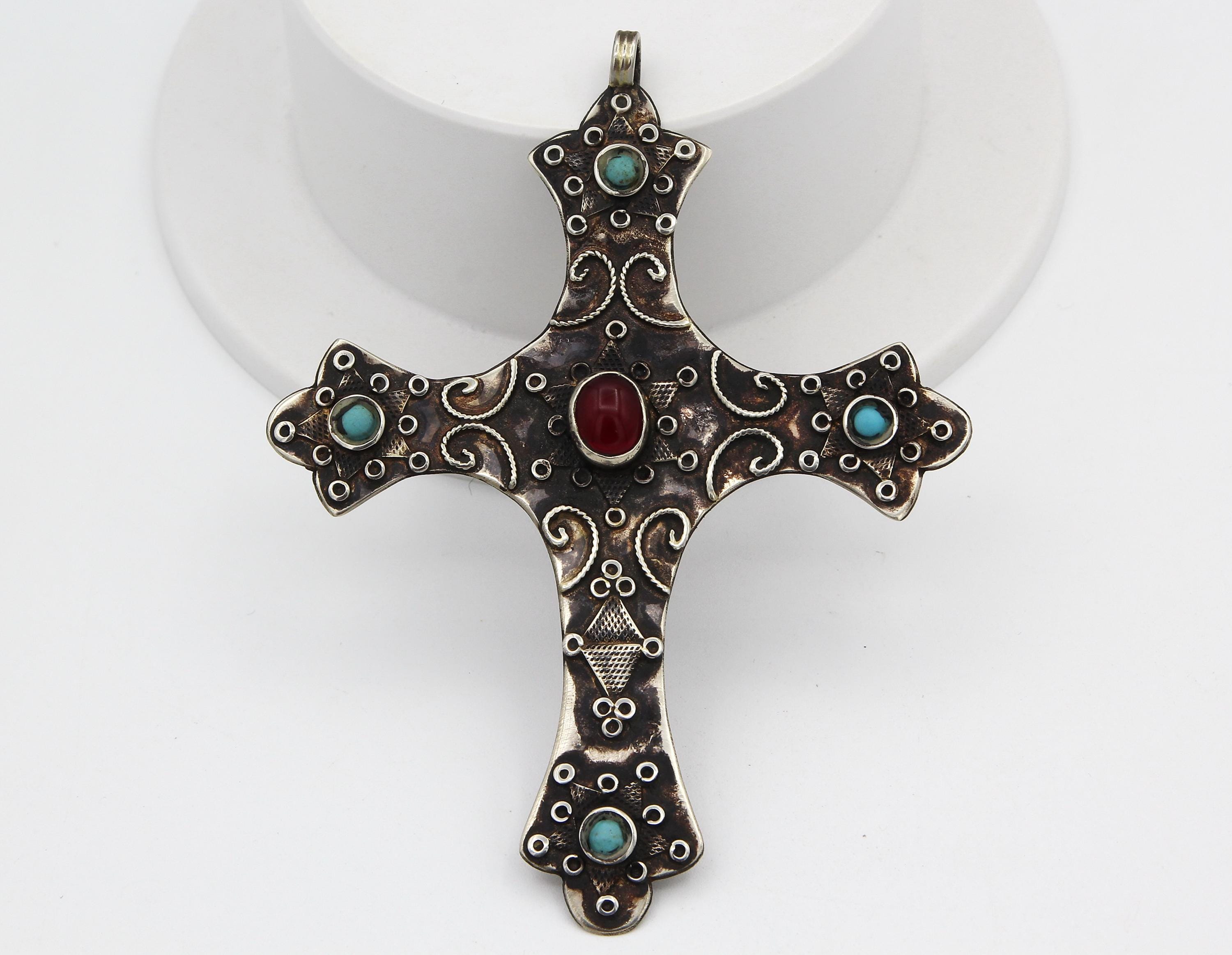 Vintage Kazakh Style Workmanship Cross Pendant: Ethnic Tribal