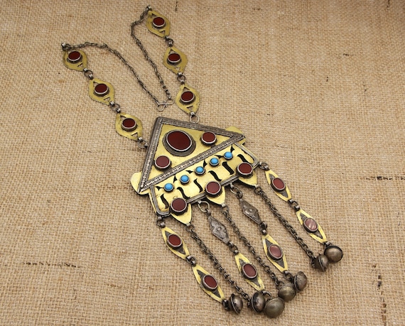 TURKMEN JEWELRY ネックレス　ヴィンテージ Vintage Turkmen Silver Necklace: Red Agate, Tekke Tribe Jewelry - Etsy