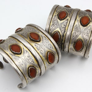 2 Rare Real Old Turkmen Tekke Silver Bracelets, Turkmen Jewelry, Vintage Cuff Bracelet, Turkoman Ethnic Tribal Central Asia Turkmenistan