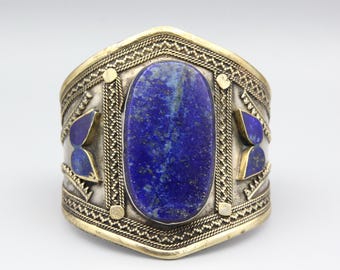 Afghan Lapis Lazuli Cuff Bracelet – Handmade Kuchi Tribal Jewelry