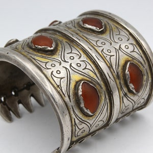 Turkmen Tekke old Silver Bracelet, Turkmen Jewelry - Vintage Cuff Bracelet, Wide, Turkoman Ethnic Tribal Central Asia Turkmenistan BR590246
