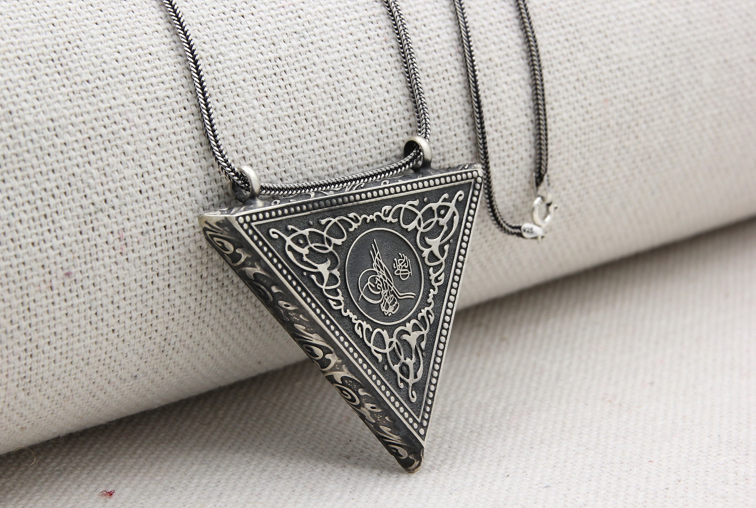Large Triangle Taweez Holder Pendant Necklace Sterling Silver Large Triangle Taweez Holder Pendant Necklace Sterling Silver