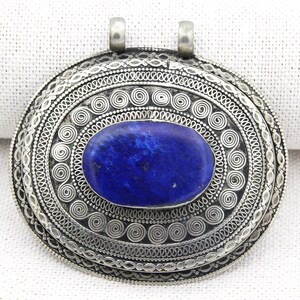 Vintage Afghan Silver Large Pendant Ethnic Tribal Lapis lazuli Stone pendant Afghan Jewelry Gifts for Her Birthday Special Gift P57699