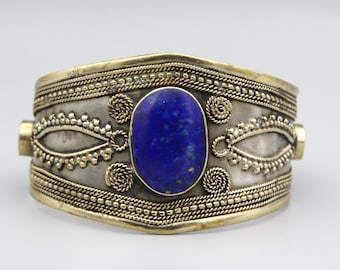 Vintage Afghan Lapis Lazuli Cuff Bracelet – Handmade Tribal Jewelry