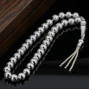 Large 925 Sterling Silver 33 Beads Islamic Prayer Beads, Tasbih, Tesbih, Tasbeeh, Misbaha, Rosary, Round Shape Shiny workmanship B813