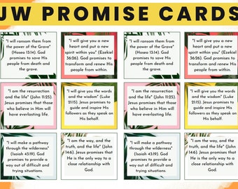 May include: A set of 8 colorful cards with inspirational quotes from the Bible. Each card features a different quote and a background of tropical leaves. The quotes are about hope, faith, and love.