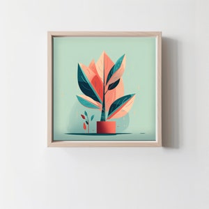 Minimalist Plant Digital Download, Geometric Coloured Wall Art, Colorful  whimsical style Printable Art, Plant Illustration Colored Poster