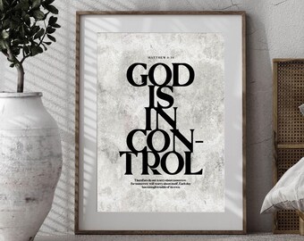 God Is In Control Wall Art, Christian Wall Art, Modern Christian Home Decor, Aesthetic Trendy Faith-based Wall Art, Scripture Decor, SVG