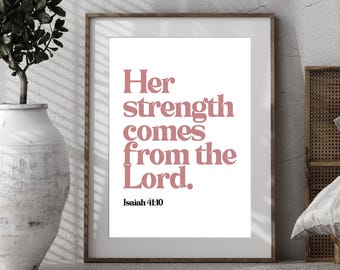 Her Strength Comes From The Lord Wall Art, Christian Women Posters, Modern Faith Decor, Scripture Wall Decor, Bible Verse Art, Trendy Quotes