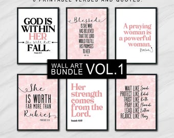 6 Bible Verses Printable Wall Art Set, Bible Verse Wall Art Bundle, Christian Wall Decor, Scripture Wall Art, 5x7", 8x10", 11x14", 16x20"
