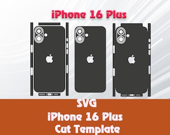 Apple iPhone 16+ スキン テンプレート - Cricut シルエット ベクター カット ファイル - テンプレート ラップ - SVG ファイル
