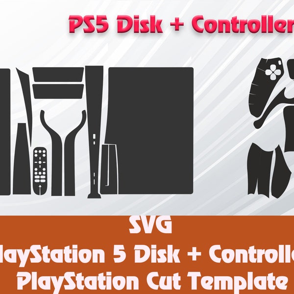 PS5-schijf en controller gesneden sjabloon | Skin-sjabloon voor PlayStation en controller | SVG Cricut, silhouetbestand