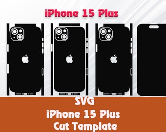 Apple iPhone 15+ スキンテンプレート - Cricut シルエットベクターカットファイル - テンプレートラップ - SVG ファイル