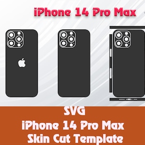 May include: Black iPhone 14 Pro Max skin cut templates in various configurations. The image includes outlines for the phone's back, sides, and screen protector. The text "iPhone 14 Pro Max" and "Skin Cut Template" are displayed.